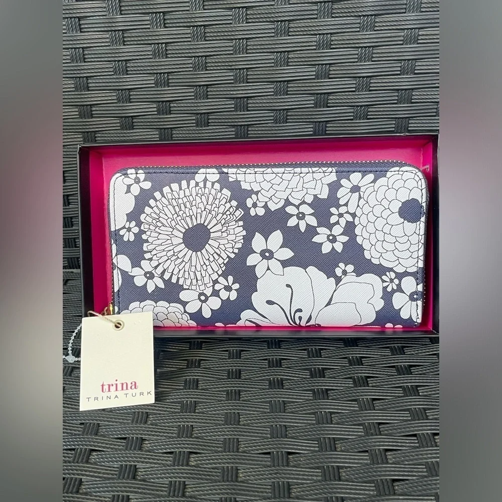 Floral Wallet,Trina Turk Blue and White Floral Wallet